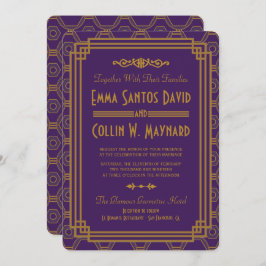 紫のアールデコ結婚式招待状 招待状