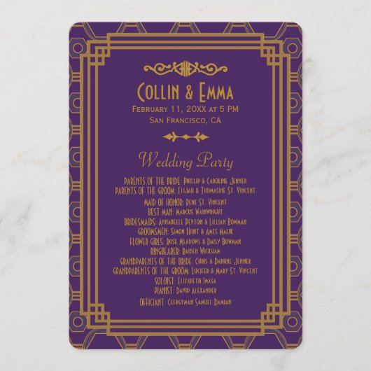 紫のアールデコ結婚式 プログラム (正面)