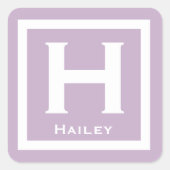 紫のイニシャル名キッズガールパーティー新学期 スクエアシール (正面)