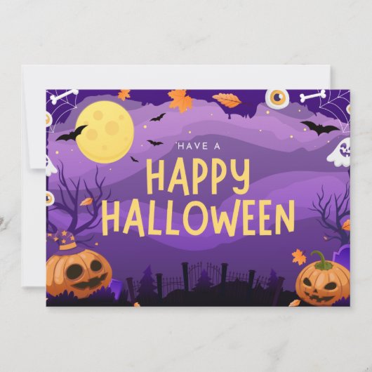 紫のイラスト ハッピー ハロウィン シーズンカード (正面)