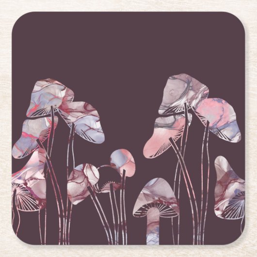 紫のインキキノコ スクエアペーパーコースター (正面)