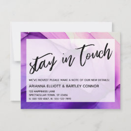 紫のインクでつながりを Stay in Touch 引っ越しのご案内 ノートカード