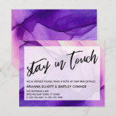 紫のインクでつながりを Stay in Touch 引っ越しのご案内 ノートカード (正面/裏面)