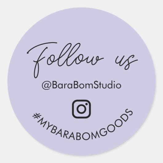 紫のインスタグラムフォローパッケージステッカー ラウンドシール (正面)