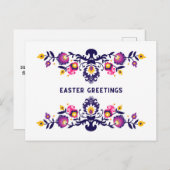 紫のイースターグリーティング フォークロア カスタム テキスト ポストカード (正面/裏面)