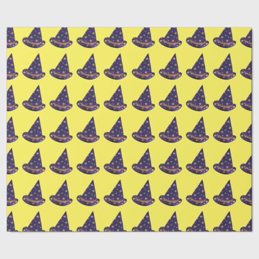 紫のウィザード帽子ハロウィーンの黄色い星 ラッピングペーパー (シーム)