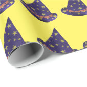 紫のウィザード帽子ハロウィーンの黄色い星 ラッピングペーパー (ロールコーナー)