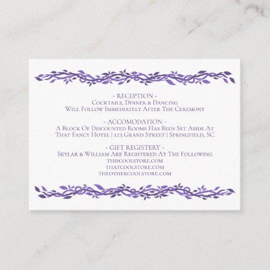 紫のウリ結婚ードの紫の詳細 エンクロージャーカード (正面)