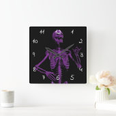 紫のエアギタースケルトン スクエア壁時計 (ホーム)