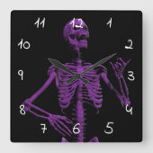 紫のエアギタースケルトン スクエア壁時計 (正面)