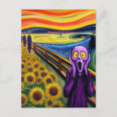 紫のエイリアンがヒマワリに叫ぶ ポストカード (正面)