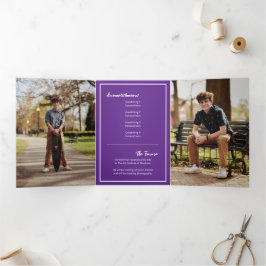 紫のエギー抽象芸術破れた写真卒業 三つ折り招待状