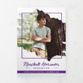 紫のエギー抽象芸術破れた写真卒業 三つ折り招待状 (カバー)