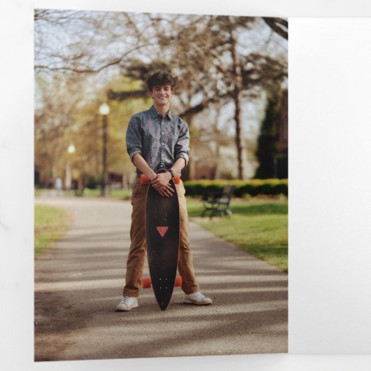 紫のエギー抽象芸術破れた写真卒業 三つ折り招待状 (内部最初)