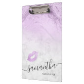 紫のエレガントグリッター唇の大理石メイクアップアーティスト クリップボード (左)