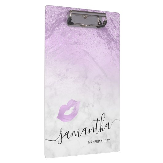 紫のエレガントグリッター唇の大理石メイクアップアーティスト クリップボード (右)