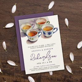 紫のエレガントスクリプトティーパーティー懇親会水色 招待状