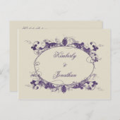 紫のエレガントスクロールフレーム日付の保存 案内ポストカード (正面/裏面)