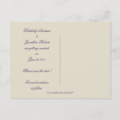 紫のエレガントスクロールフレーム日付の保存 案内ポストカード (裏面)