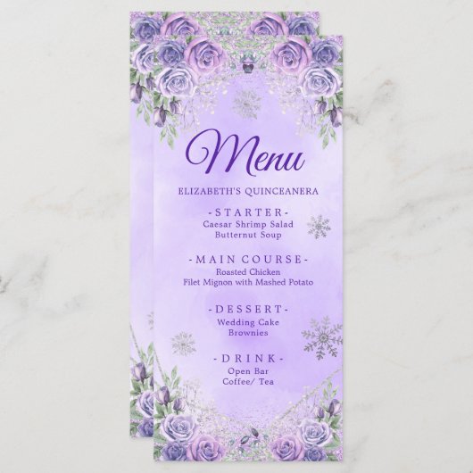 紫のエレガントスノーフレークのクリスマスマスXvアニオス メニュー (正面/裏面)