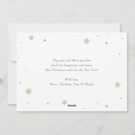 紫のエレガントスノーフレーク写真メリークリスマス シーズンカード (裏面)