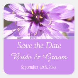 紫のエレガントデイジーの花の日付を保存 スクエアシール