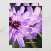 紫のエレガントデイジーの花の日付を保存 セーブザデート (正面/裏面)