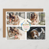 紫のエレガントハッピーイースター耳エッグ家族の写真 シーズンカード (正面/裏面)