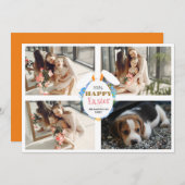 紫のエレガントハッピーイースター耳エッグ家族の写真 シーズンカード (正面/裏面)