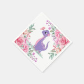 紫のエレガントピンク恐竜バタフライ赤ちゃんシャワー スタンダードカクテルナプキン (角)