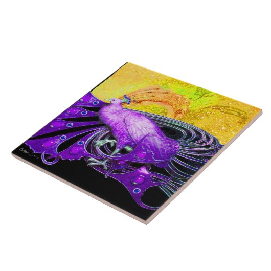 紫のエレガントピーコックの金ゴールド黄色の黒 タイル (側面)