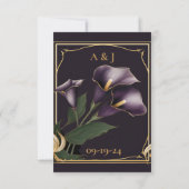 紫のエレガントフローラスクリプト結婚式の日付を保存 出欠カード (裏面)
