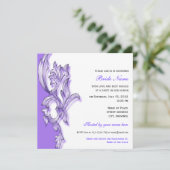紫のエレガントフローラブライダルシャワー招待。 招待状 (スタンド正面)
