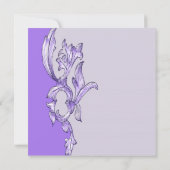 紫のエレガントフローラブライダルシャワー招待。 招待状 (裏面)