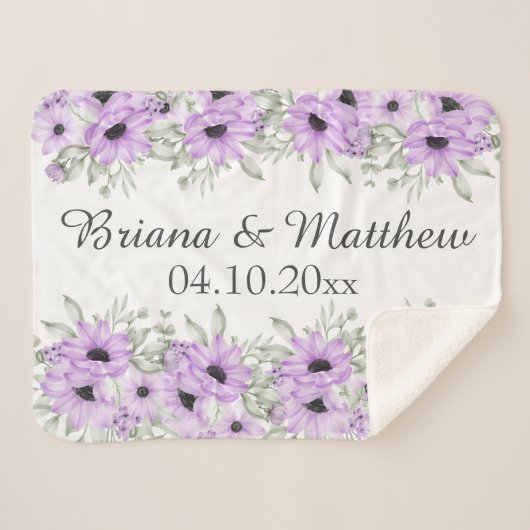 紫のエレガントフローラブライダルシャワー シェルパブランケット (正面(横))