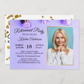 紫のエレガントフローラ写真の退職パーティー 招待状 (正面/裏面)