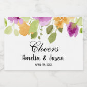 紫のエレガントフローラ水カラーミニ スパークリングワインラベル (シングルラベル)