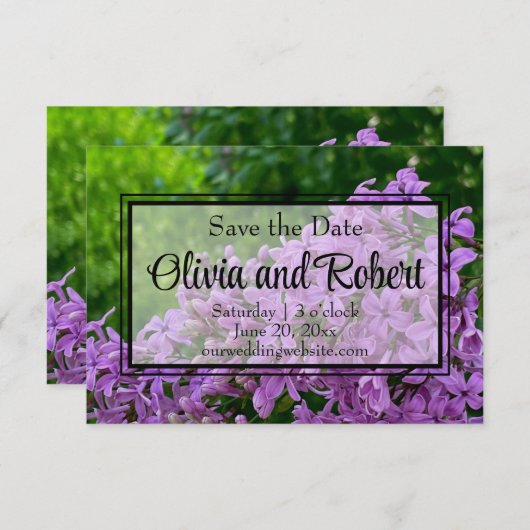 紫のエレガントフローラ薄紫日付の保存 セーブザデート (正面/裏面)