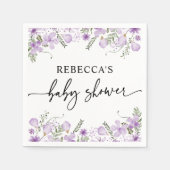 紫のエレガントフローラ赤ちゃんシャワー スタンダードカクテルナプキン (正面)