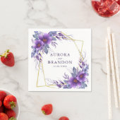 紫のエレガントフローラ金ゴールドジオメトリックフレ結婚ーム スタンダードカクテルナプキン (インサイチュ)