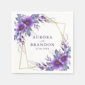 紫のエレガントフローラ金ゴールドジオメトリックフレ結婚ーム スタンダードカクテルナプキン (正面)