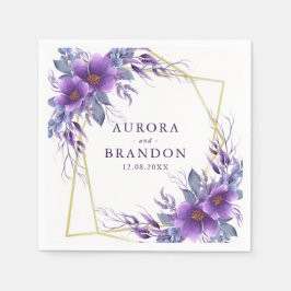 紫のエレガントフローラ金ゴールドジオメトリックフレ結婚ーム スタンダードカクテルナプキン