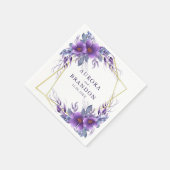 紫のエレガントフローラ金ゴールドジオメトリックフレ結婚ーム スタンダードカクテルナプキン (角)