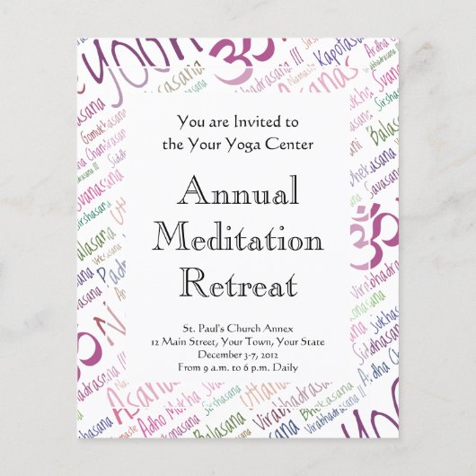 紫のエレガントヨガ位置ワードクラウドパターン チラシ (裏面)