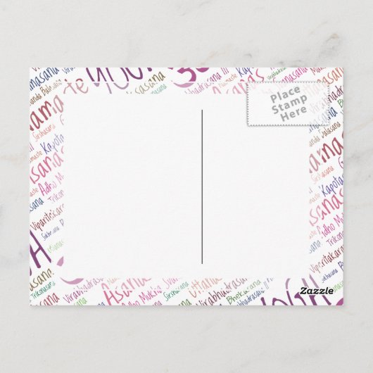紫のエレガントヨガ位置ワードクラウドパターン ポストカード (裏面)