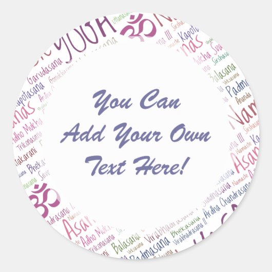 紫のエレガントヨガ位置ワードクラウドパターン ラウンドシール (正面)