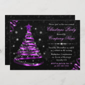 紫のエレガントリボンツリーのクリ企業のスマス 招待状 (正面/裏面)