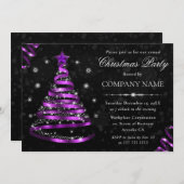 紫のエレガントリボンツリーのクリ企業のスマス 招待状 (正面/裏面)