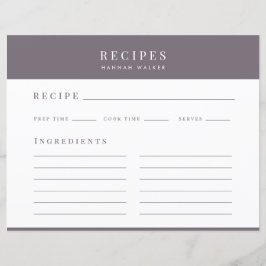 紫のエレガントレシピバインダーエンクロージャカード