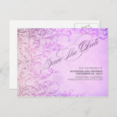 紫のエレガントヴィンテージは日付はがきを保存 案内ポストカード (正面/裏面)